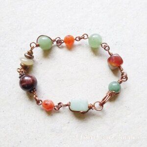 Uniquely Hand Crafted! Aventurine Agate Jasper Carnelian + Copper Bracelet